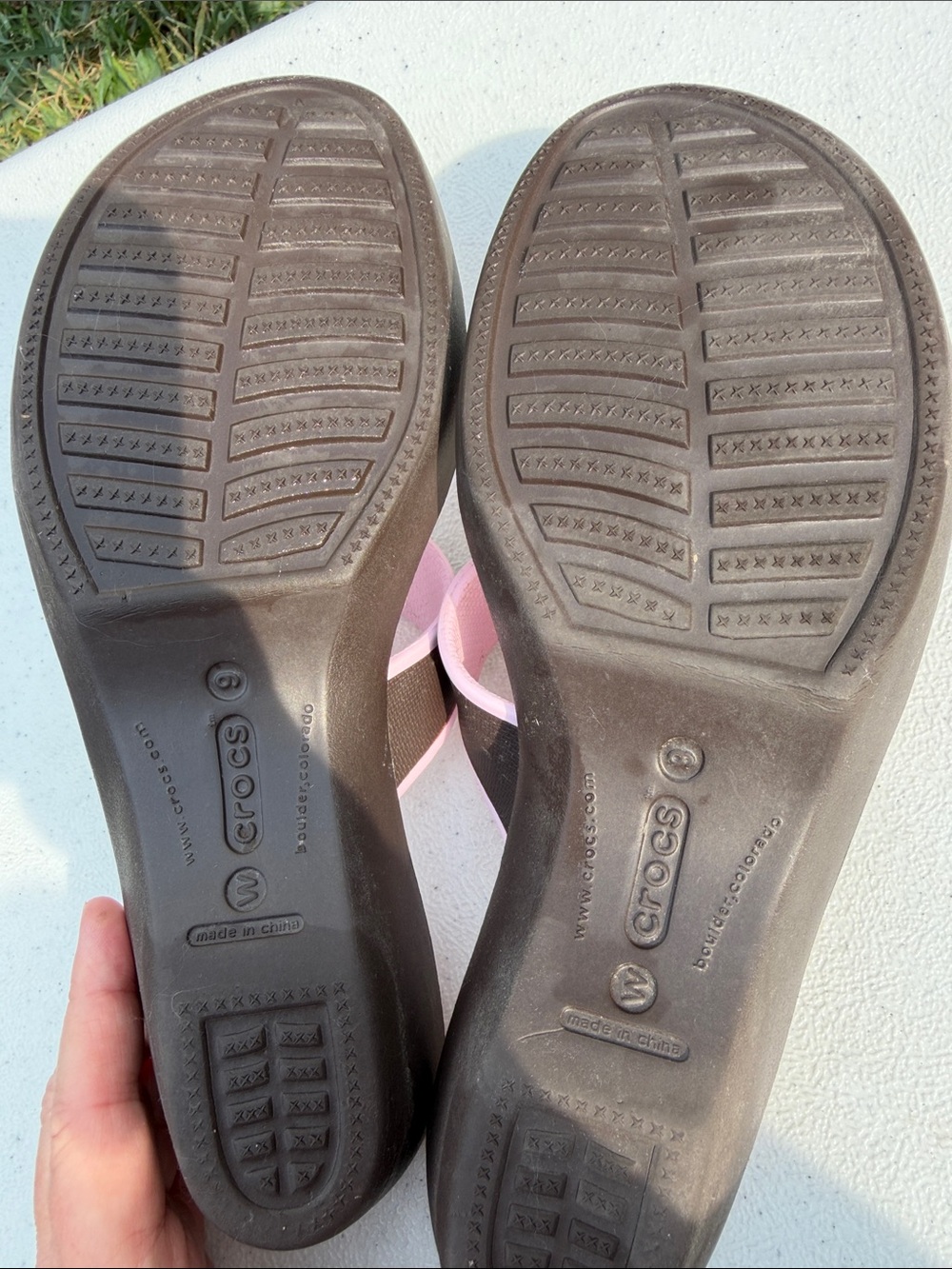CROCS Women's Pink and Black Dual-Strap Slide Sandals - Picture 6 of 6